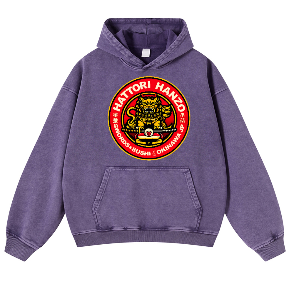 Hattori Hanzo Komainu Okinawa Japan Vintage Washed Thick Cotton Hoodie