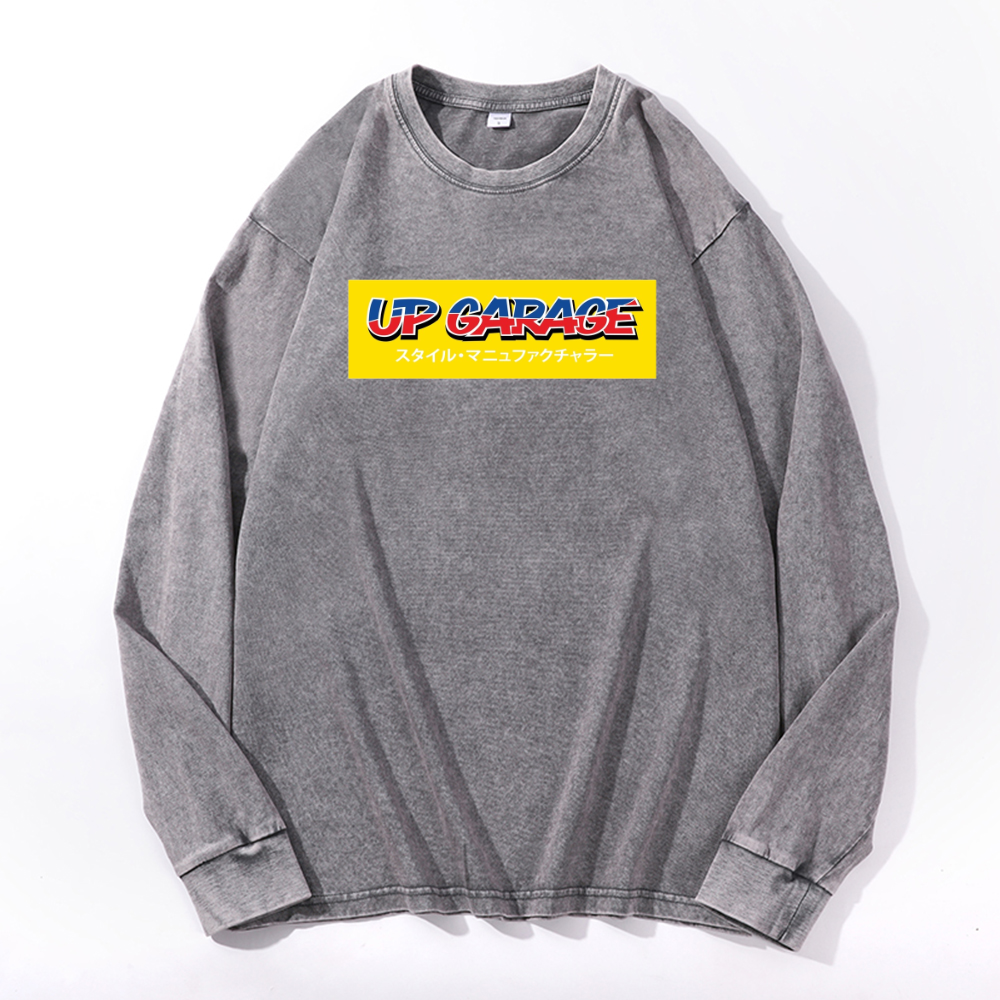Vintage Cotton Wash Crewneck Long-Sleeve T-Shirt