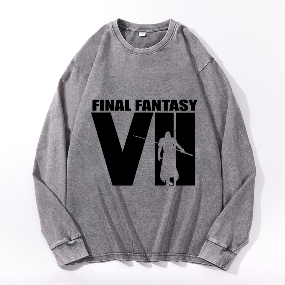 Vintage Cotton Wash Crewneck Long-Sleeve T-Shirt