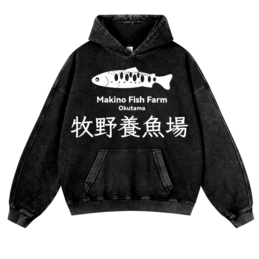 Makino Fish Farm Okutama Vintage Washed Thick Cotton Hoodie