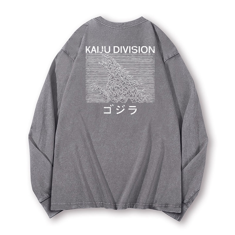 Kaiju Kaiju Monster Division Vintage Washed Cotton Back Art Long-sleeve T-shirt