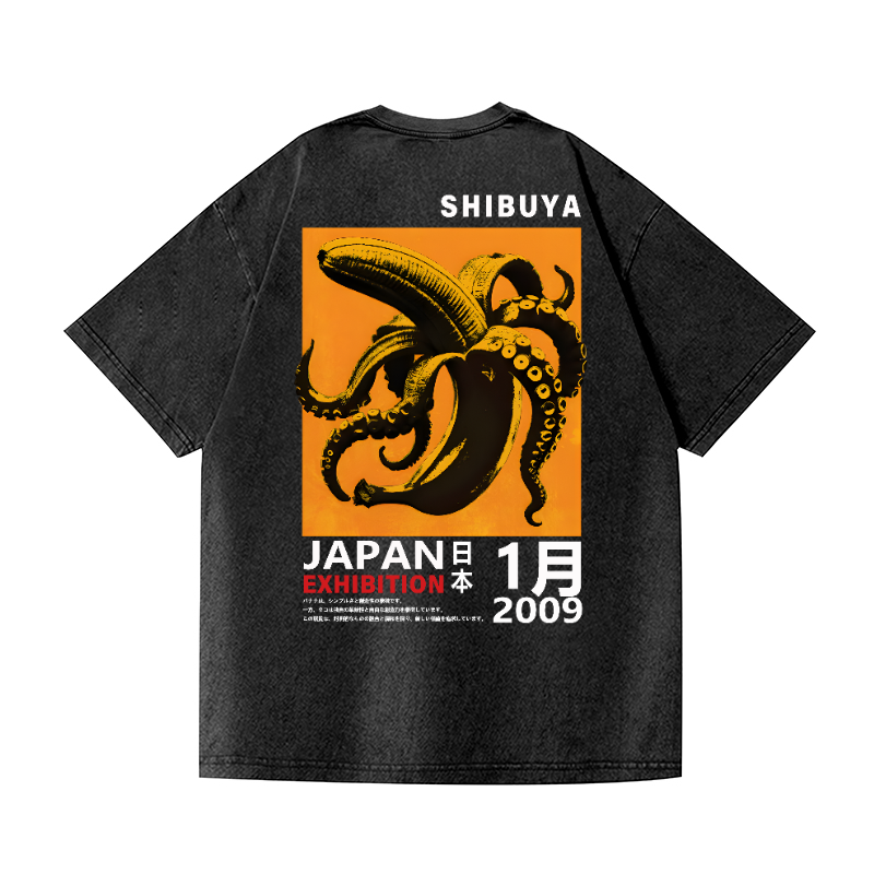 Shibuya Banana Octopus Vintage Wash Japanese Design Back Art T-Shirt