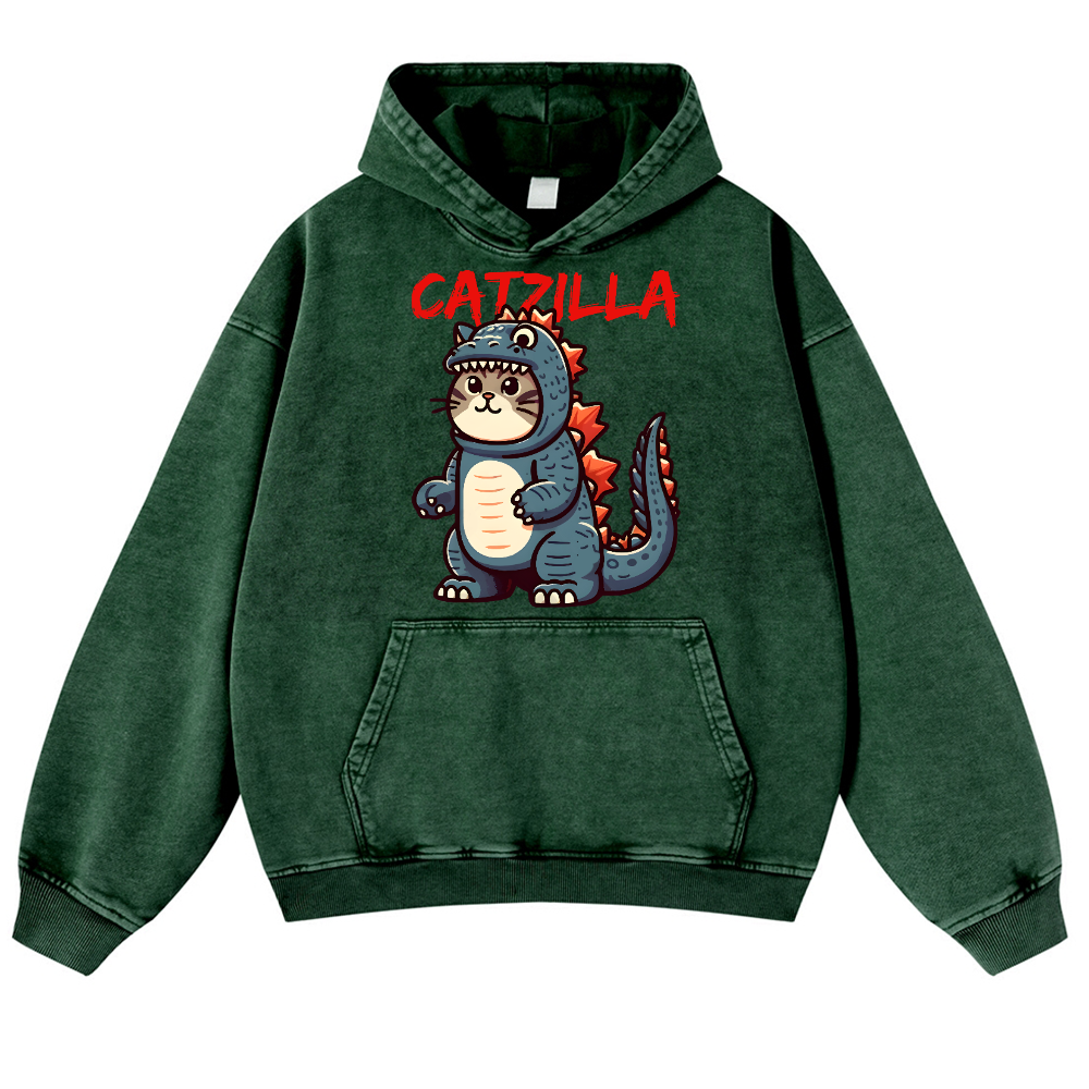 Catzilla Cat Kaiju Vintage Washed Thick Cotton Hoodie