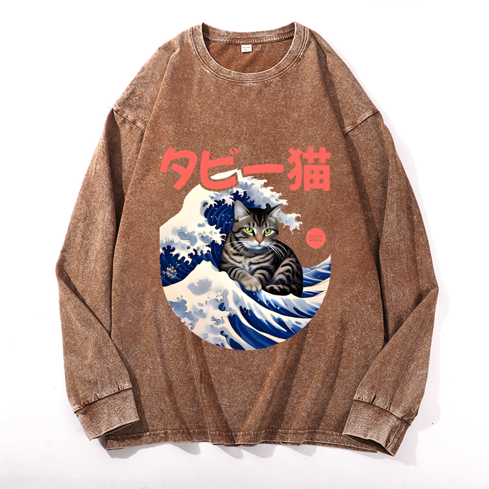 Vintage Cotton Wash Crewneck Long-Sleeve T-Shirt