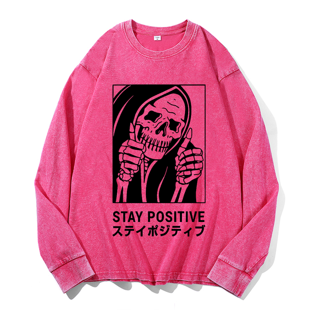 Stay Positive Skull Vintage Cotton Wash Crewneck Sweatshirt