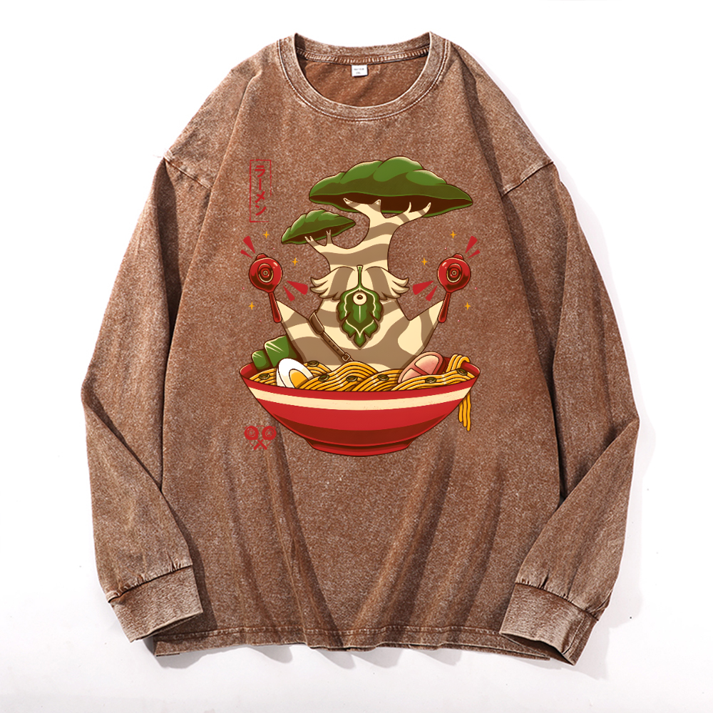 Bonsai Vintage Cotton Wash Crewneck Long-Sleeve T-Shirt