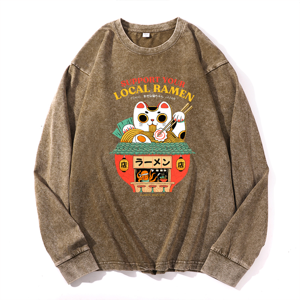 Vintage Cotton Wash Crewneck Long-Sleeve T-Shirt