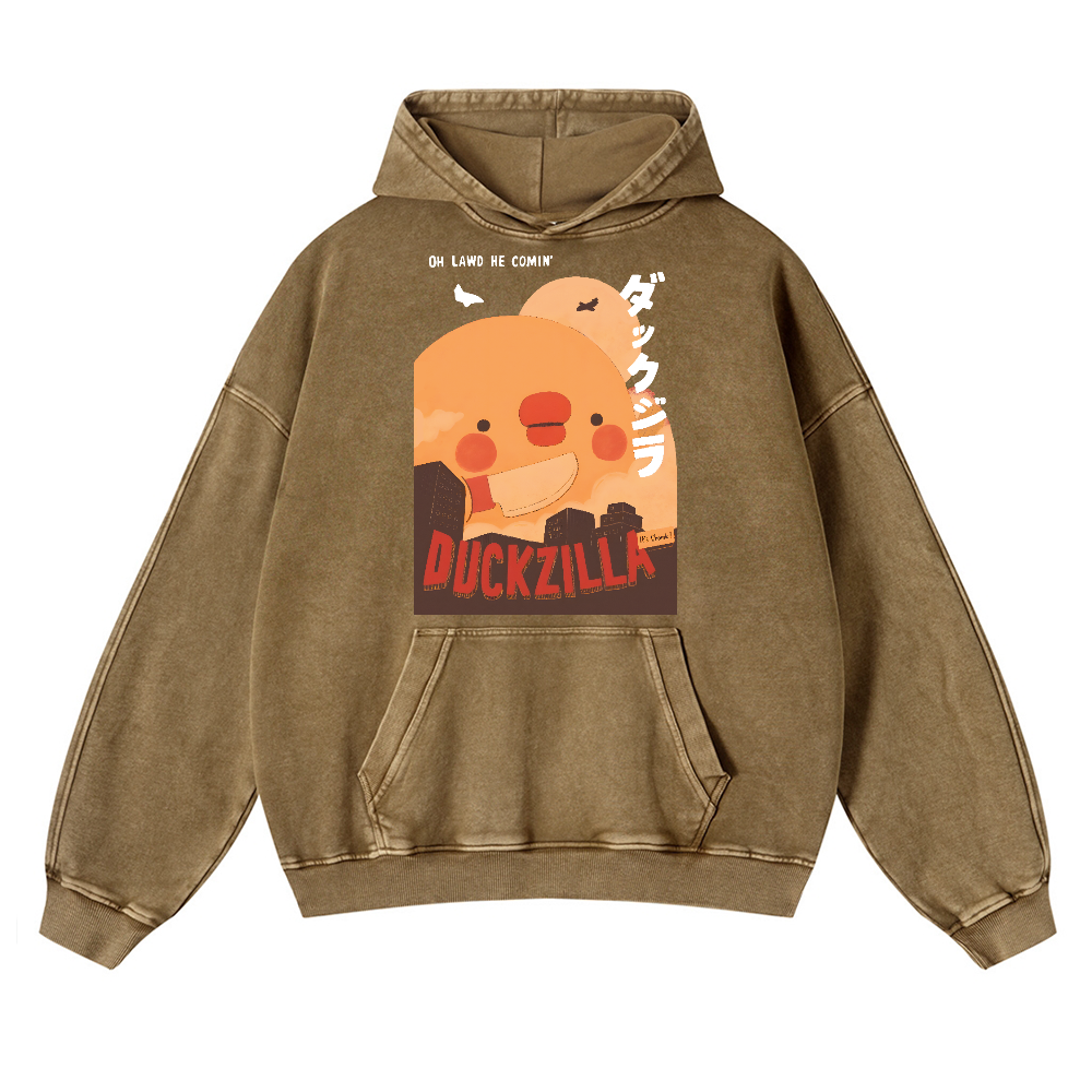 Duck Kaiju Vintage Washed Thick Cotton Hoodie