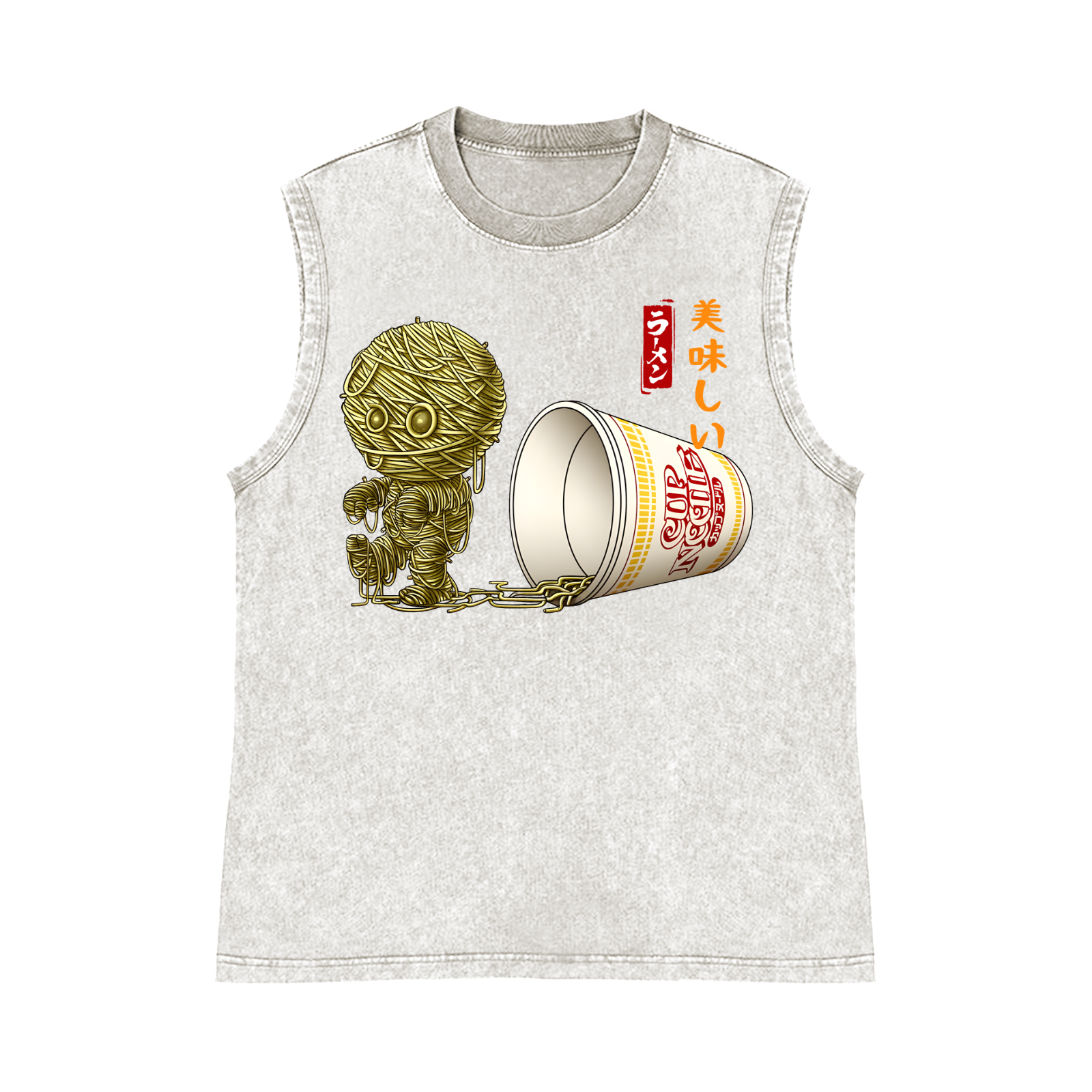 Ramen Mummy Pure Cotton Wash-Dyed Sleeveless Tank Top