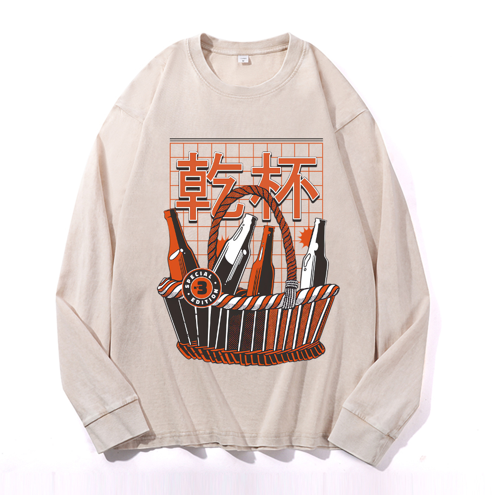 Vintage Cotton Wash Crewneck Long-Sleeve T-Shirt