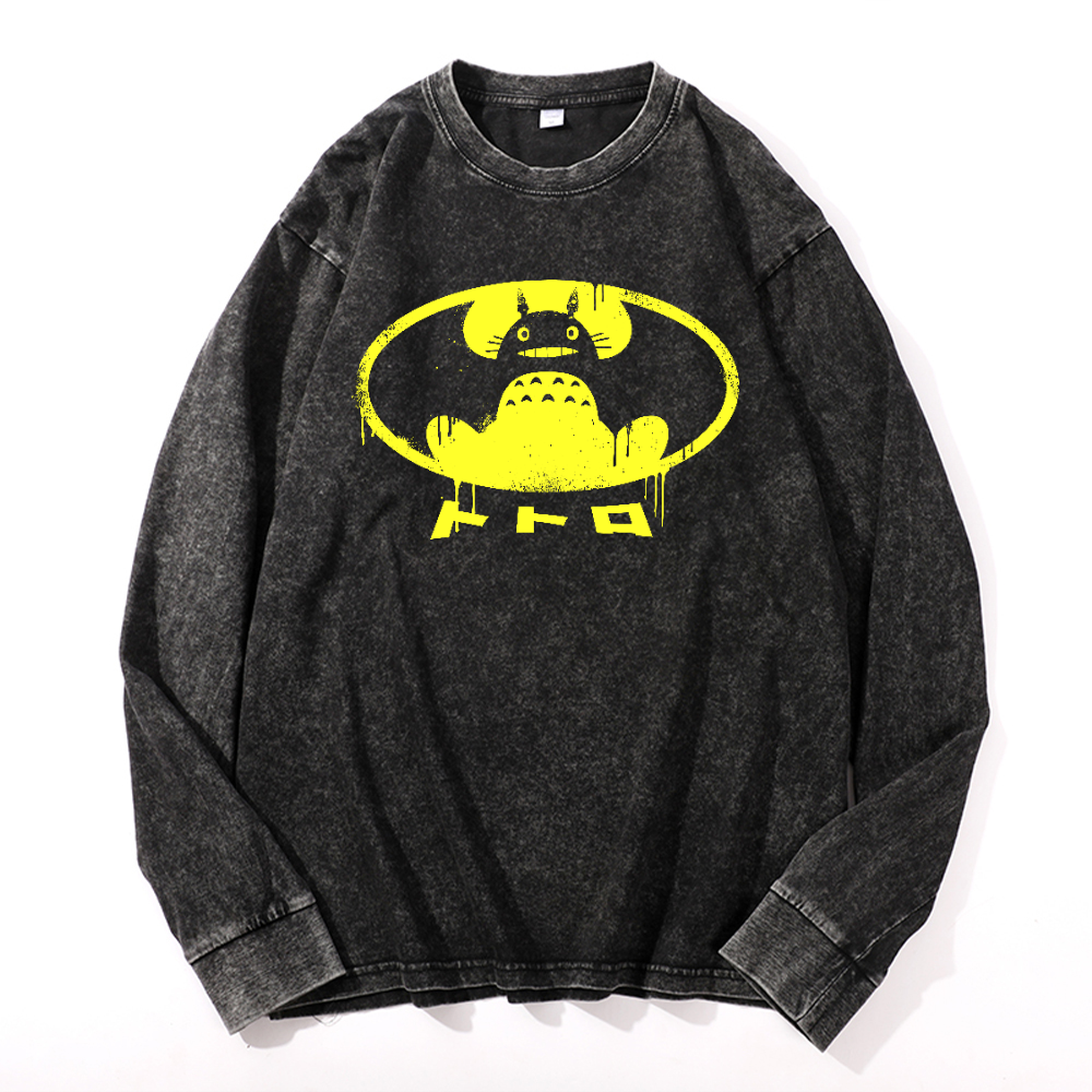 Ghibli Totoro Batman Vintage Cotton Wash Long-sleeve T-shirt