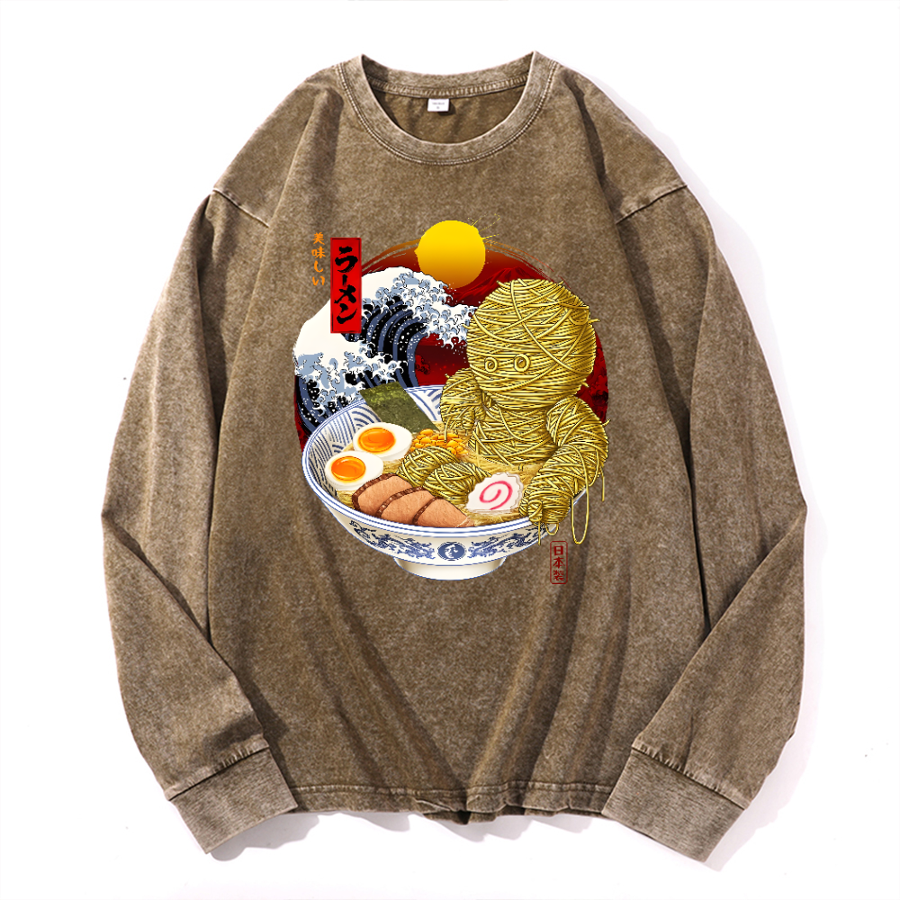 Ramen Yummy Vintage Cotton Wash Crewneck Long-Sleeve T-Shirt