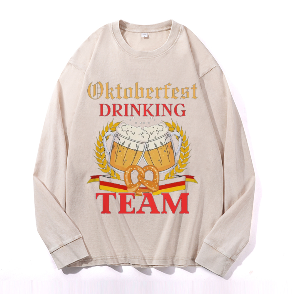 Oktoberfest Drinking Team Vintage Cotton Wash Crewneck Long-Sleeve T-Shirt