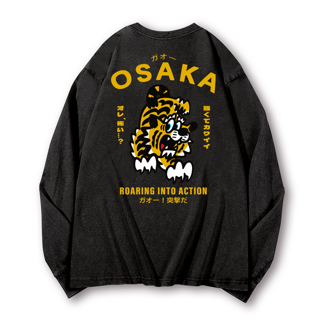 Osaka Tiger Vintage Washed Cotton Back Art Long-sleeve T-shirt