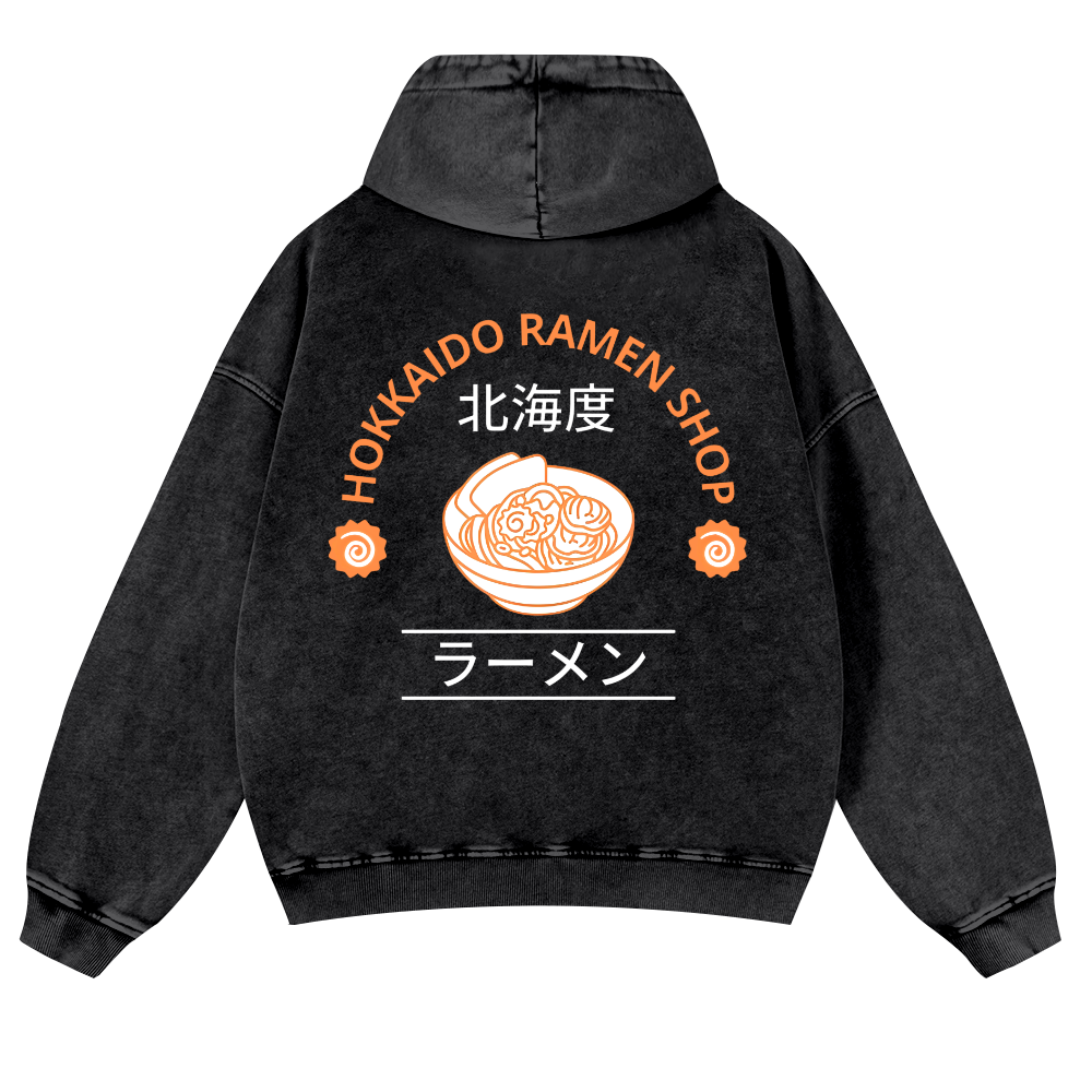 Hokkaido Ramen Shop Vintage Washed Cotton Back Art Hoodie