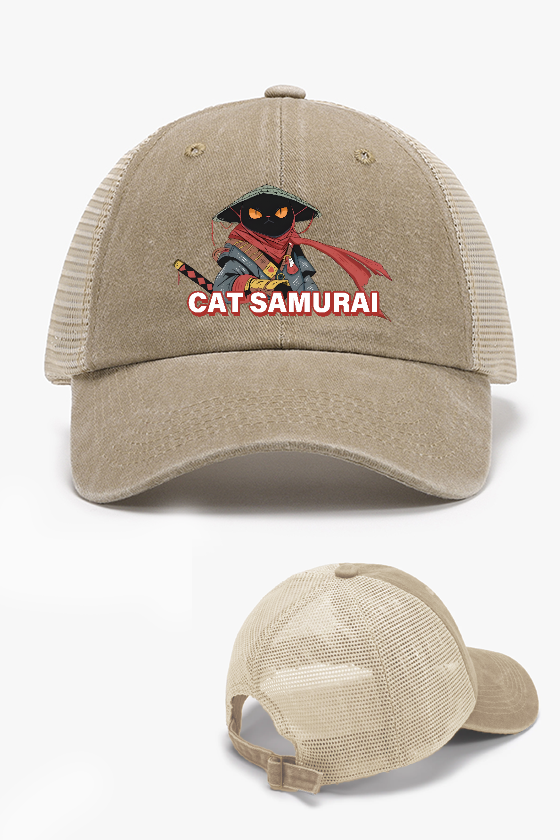 Cat Samurai Vintage Cotton Breathable Hat