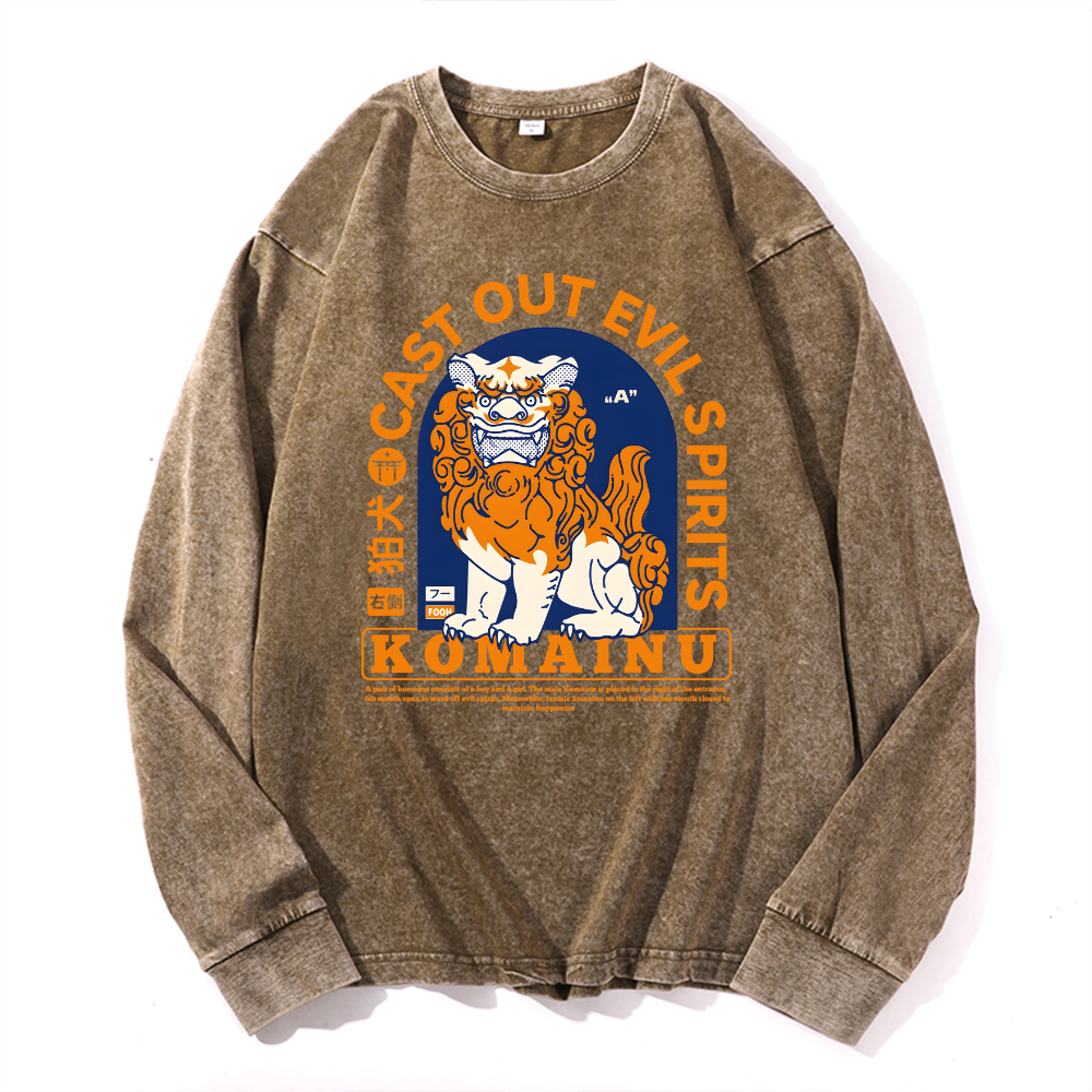 Komainu Vintage Cotton Wash Crewneck Long-Sleeve T-Shirt