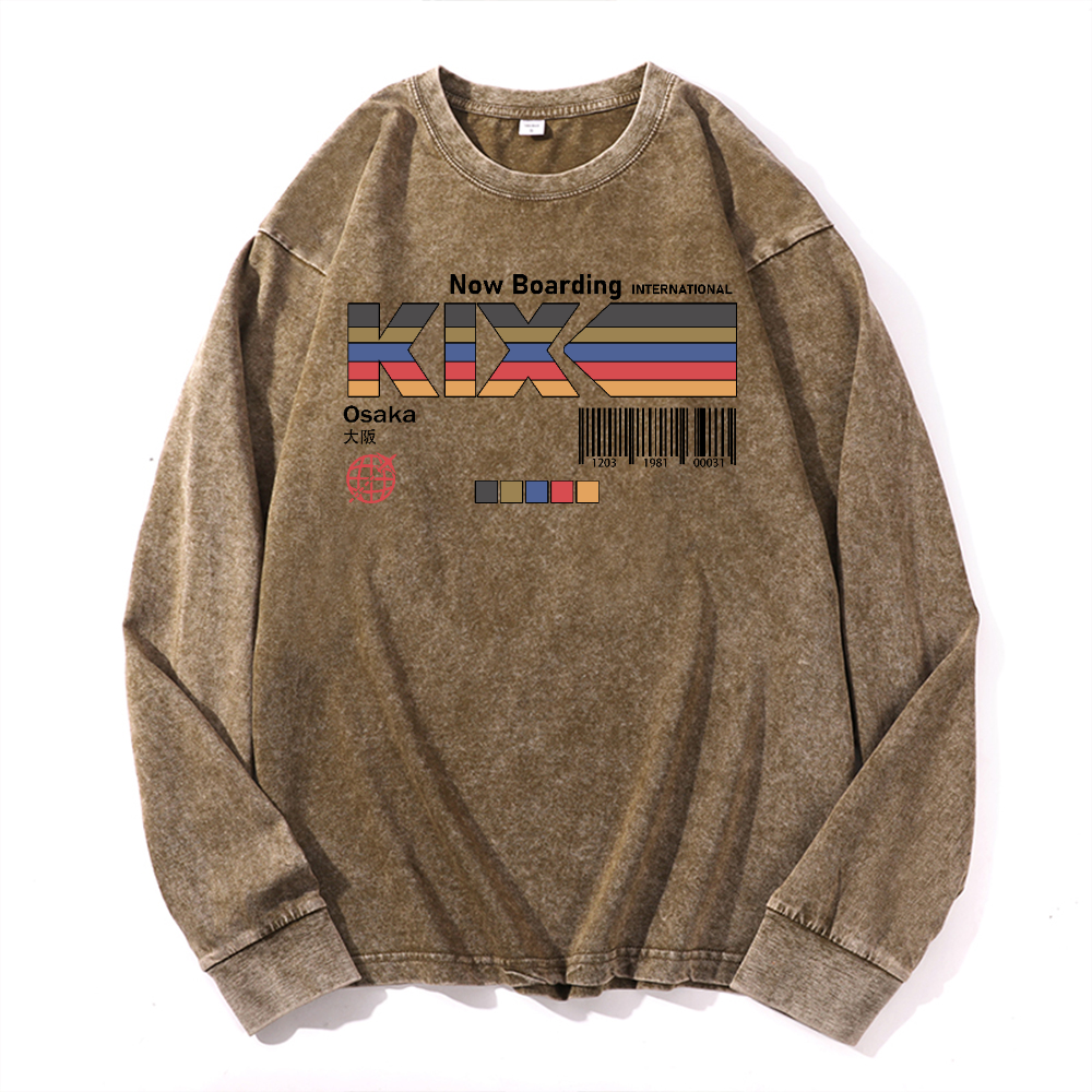 Kansai International Airport Vintage Cotton Wash Crewneck Long-Sleeve T-Shirt