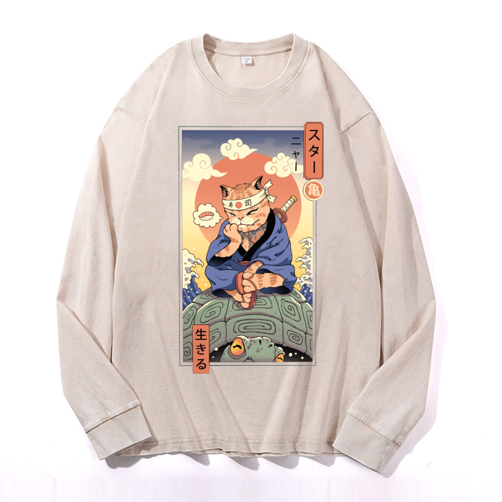 Vintage Cotton Wash Crewneck Long-Sleeve T-Shirt