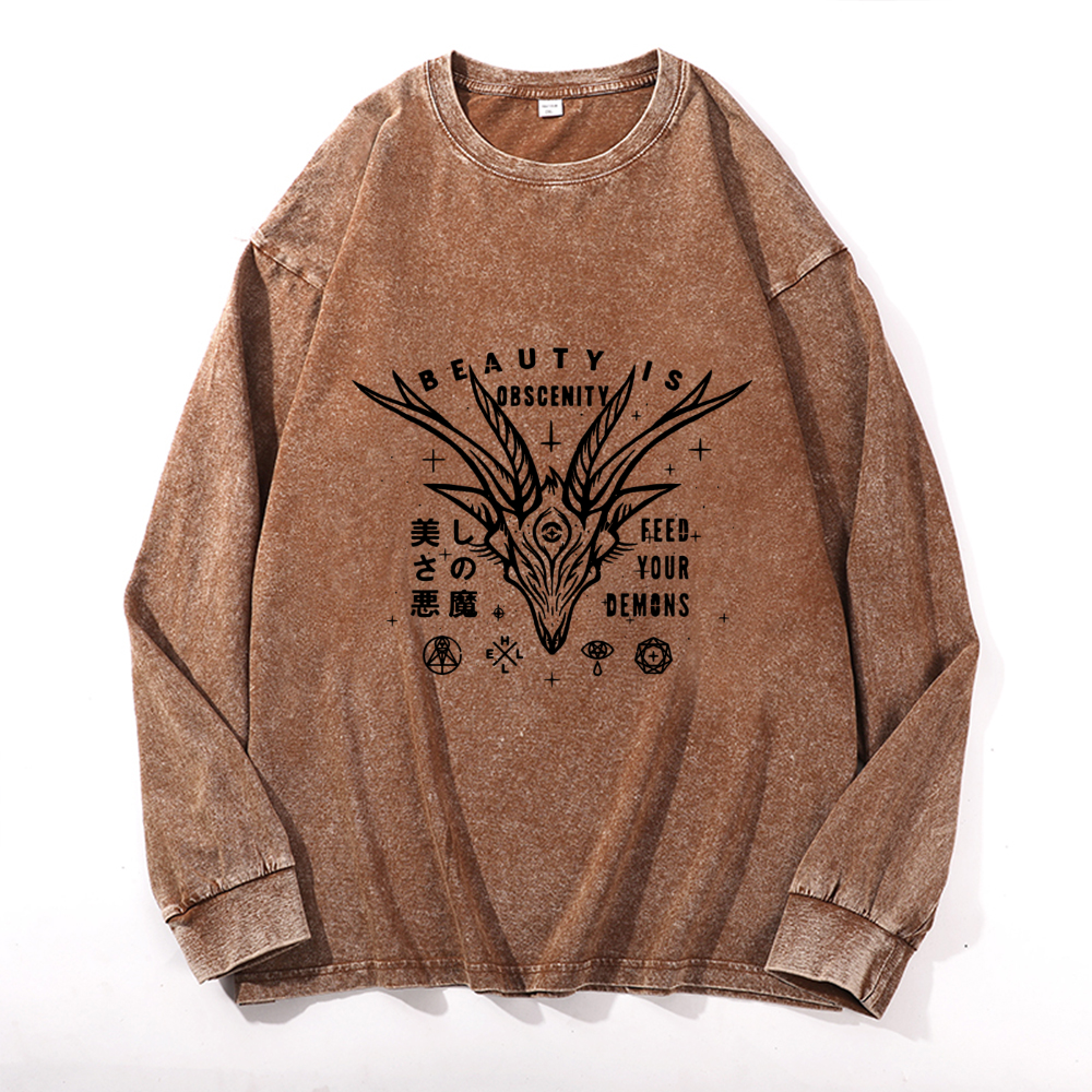 Vintage Cotton Wash Crewneck Long-Sleeve T-Shirt