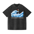 Catsushika Hokusai Cat Wave Vintage Wash Japanese Design T-Shirt