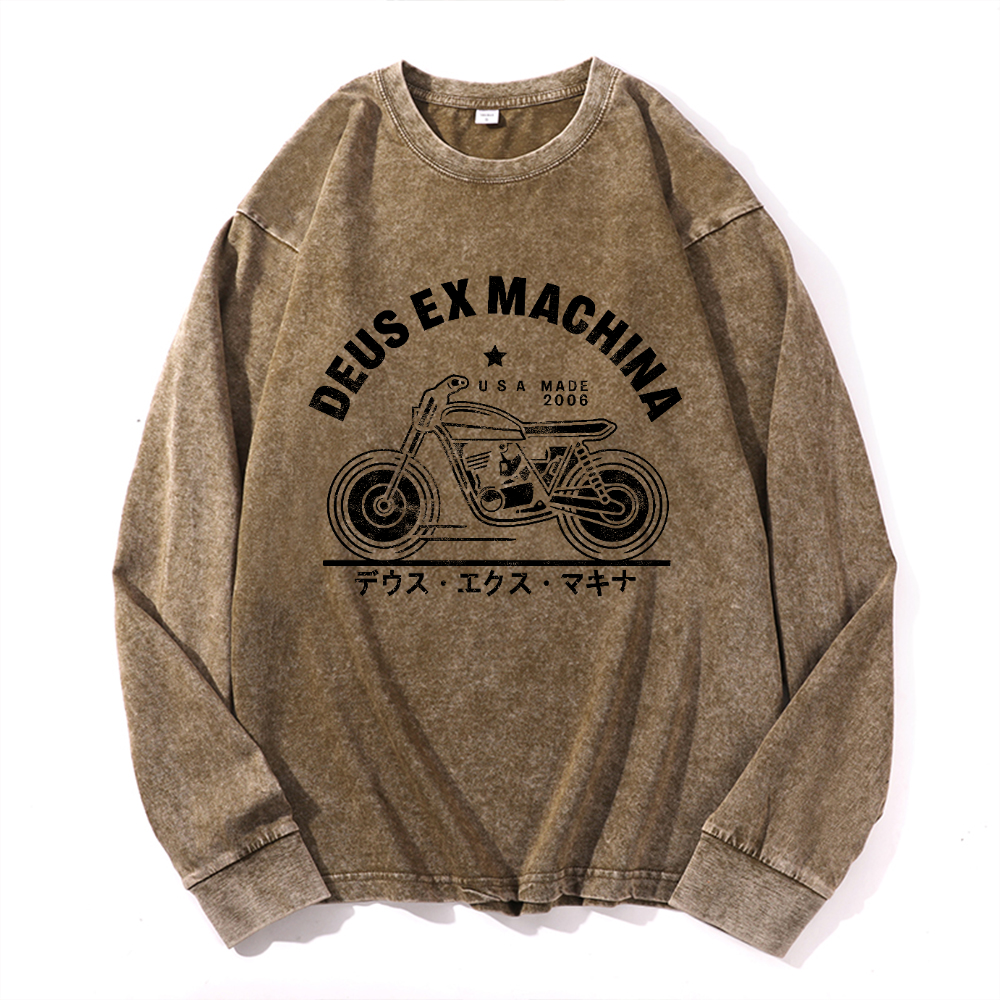 Deux Ex Machina Motorcycle Bike Vintage Cotton Wash Long-sleeve T-shirt