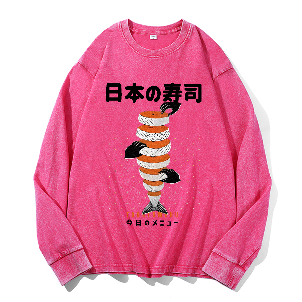 Vintage Cotton Wash Crewneck Long-Sleeve T-Shirt