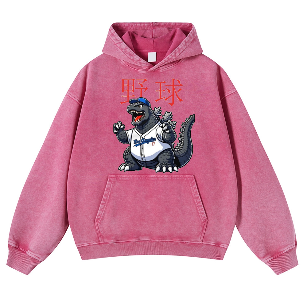 Kaiju Baseball Adventure Vintage Washed Thick Cotton Hoodie