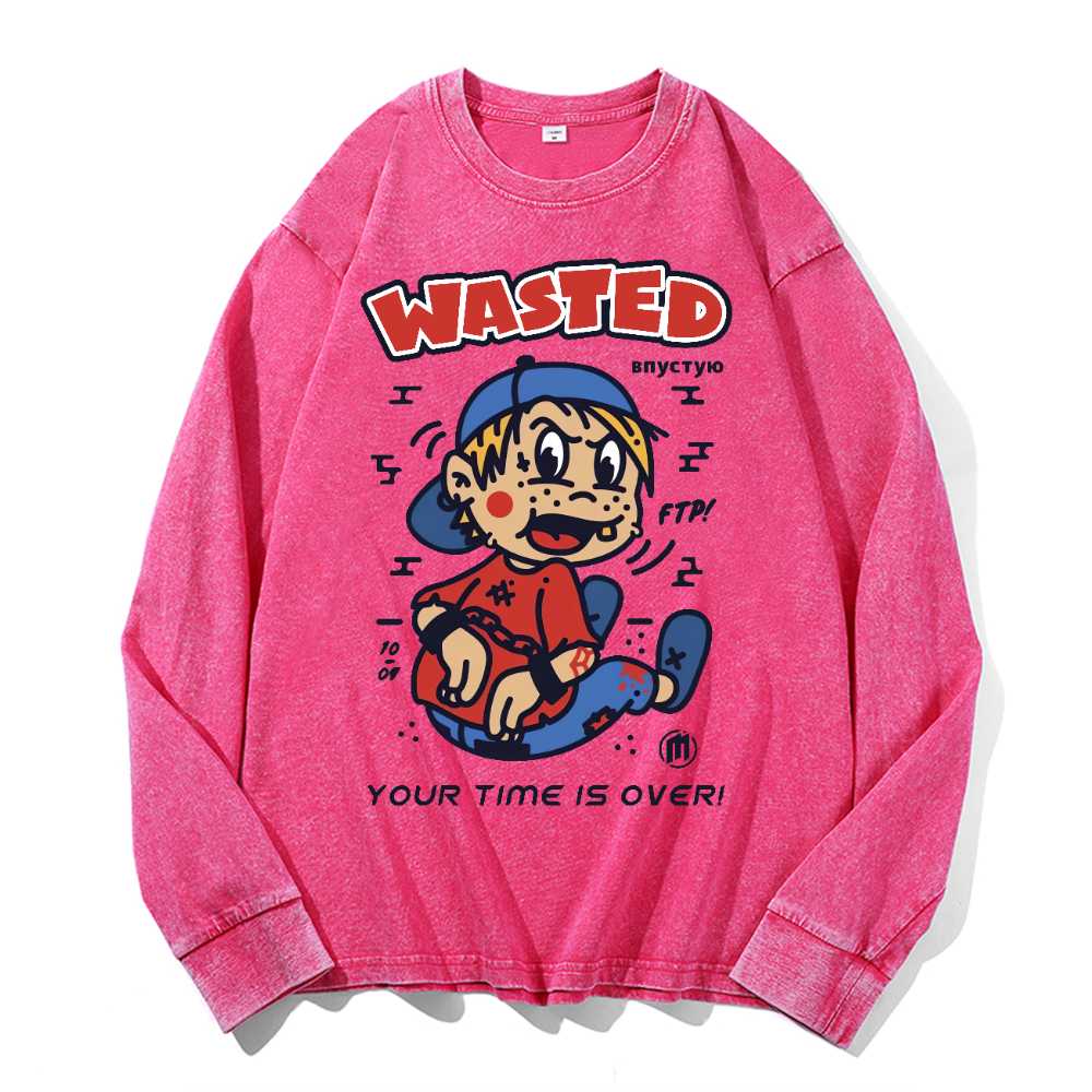 Wasted Vintage Cotton Wash Crewneck Long-Sleeve T-Shirt