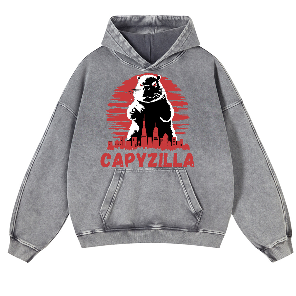 Capybara Kaiju Capyzilla Vintage Washed Thick Cotton Hoodie
