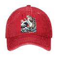 Cat Kaiju Ukiyoe Great Wave Vintage Cotton Hat