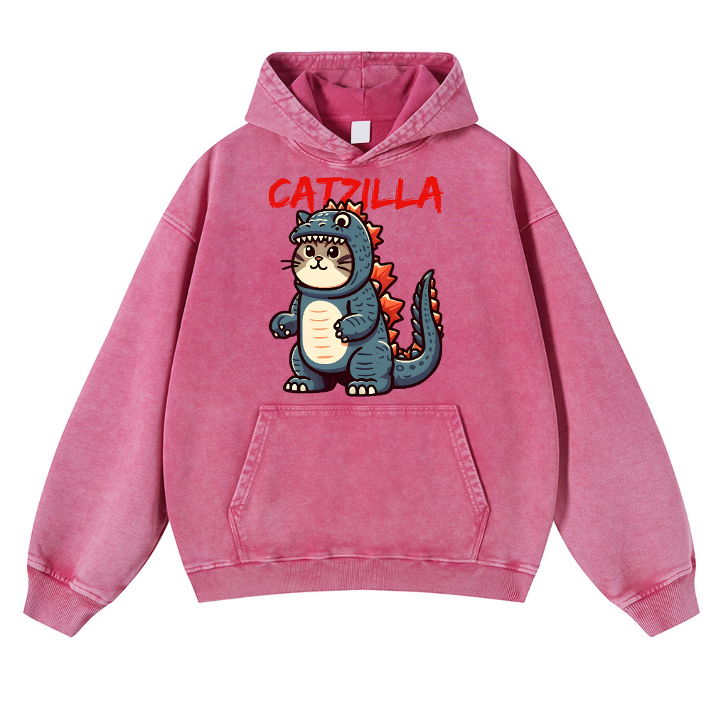 Catzilla Cat Kaiju Vintage Washed Thick Cotton Hoodie