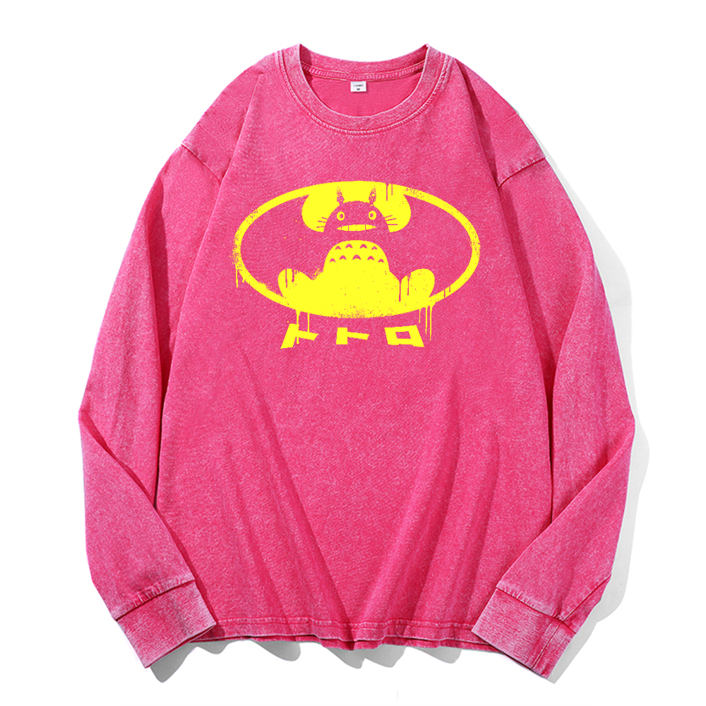 Ghibli Totoro Batman Vintage Cotton Wash Long-sleeve T-shirt