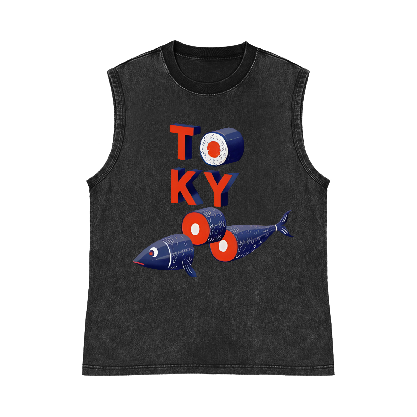 Tokyo Fish Sushi Pure Cotton Wash-Dyed Sleeveless Tank Top