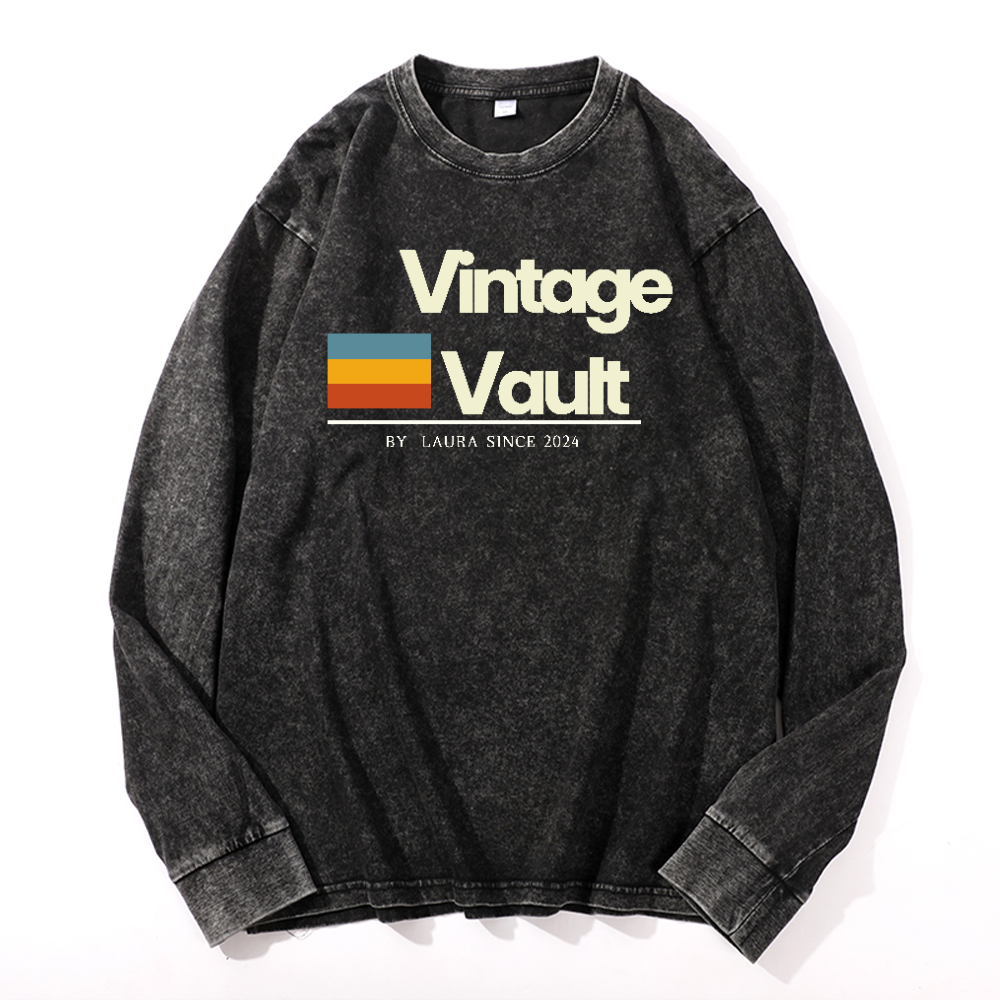 Vintage Vault Vintage Cotton Wash Crewneck Long-Sleeve T-Shirt