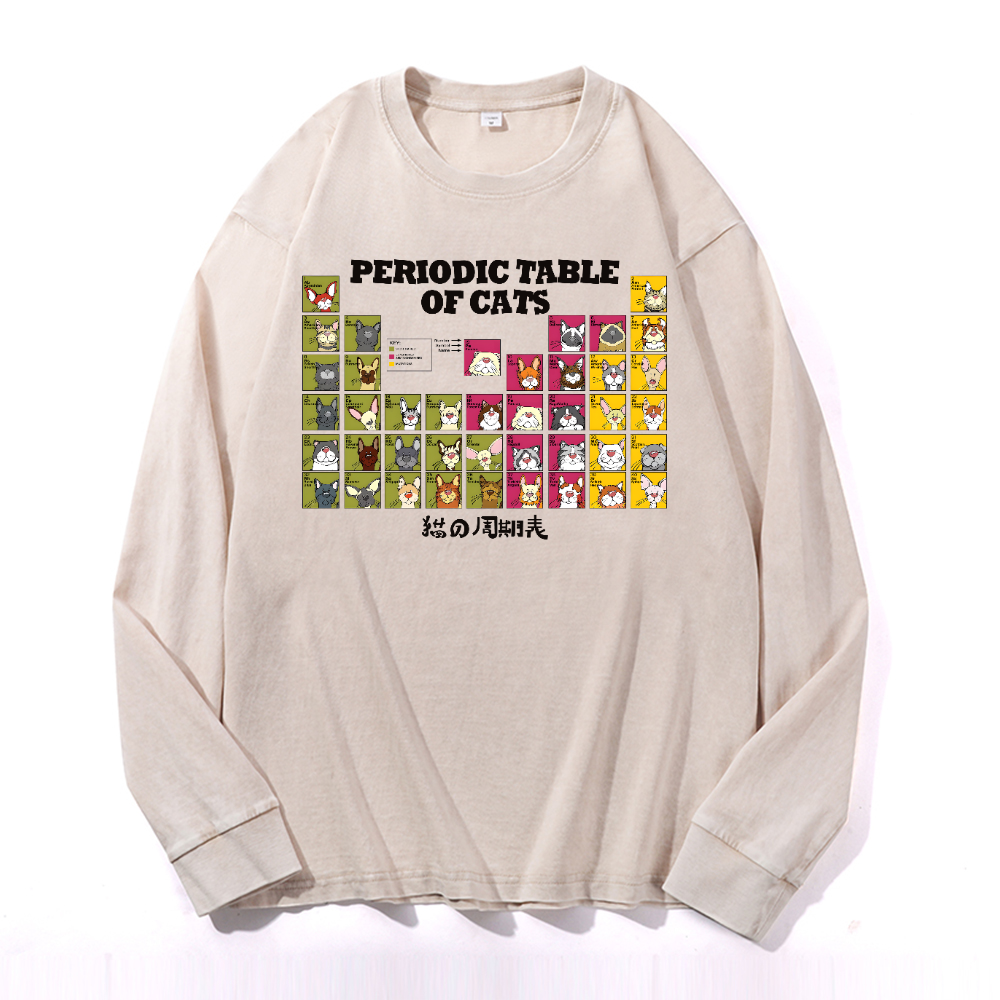 Periodic Table of Cats Vintage Cotton Wash Long-sleeve T-shirt