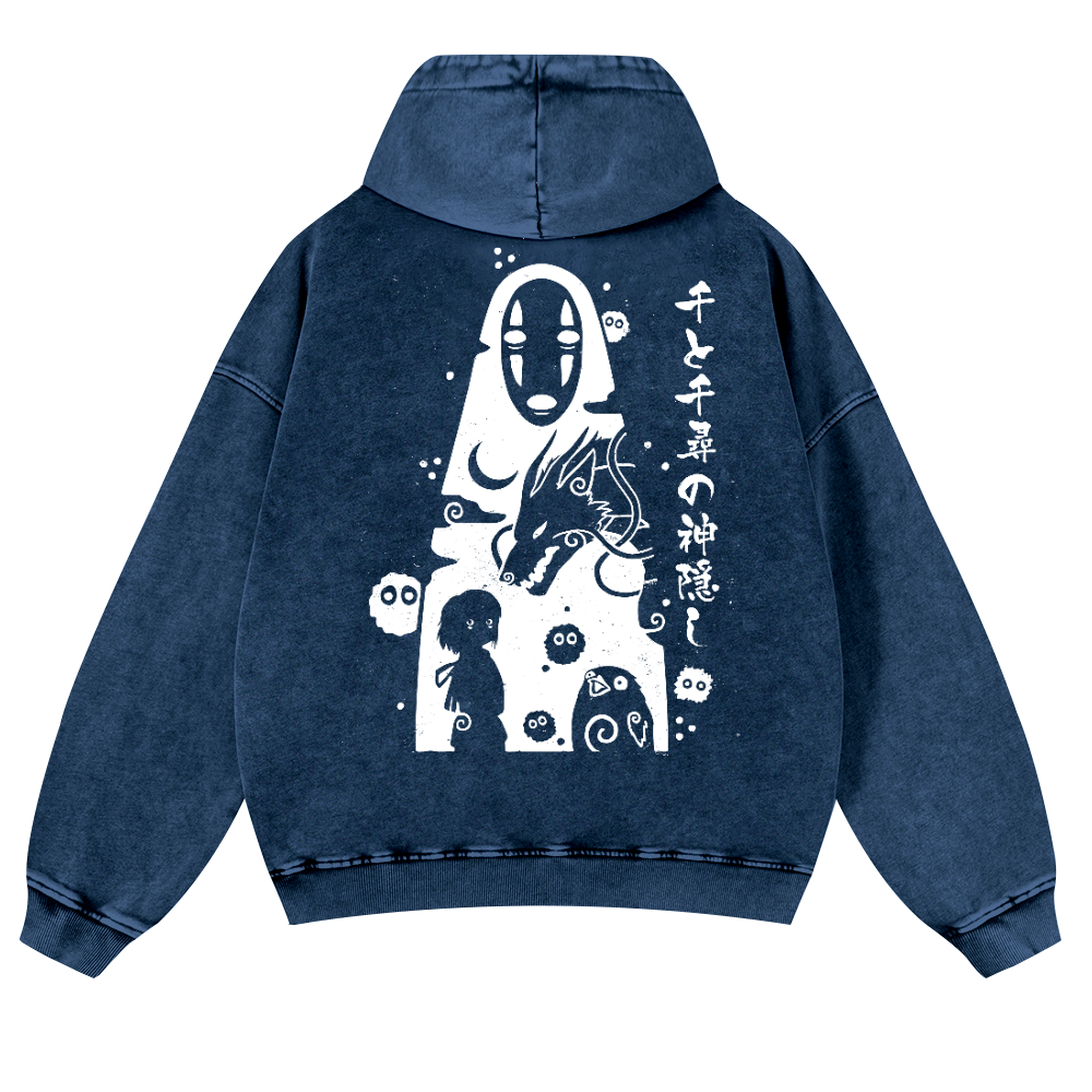 Ghibli No Face Kaonashi Vintage Washed Cotton Back Art Hoodie