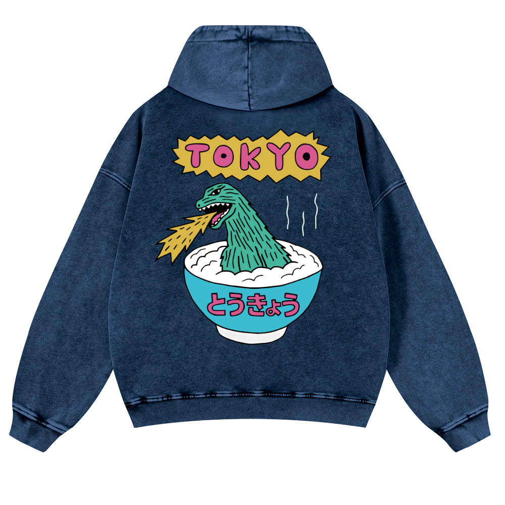 Kaiju The Monster Rice of Tokyo Vintage Washed Cotton Back Art Hoodie