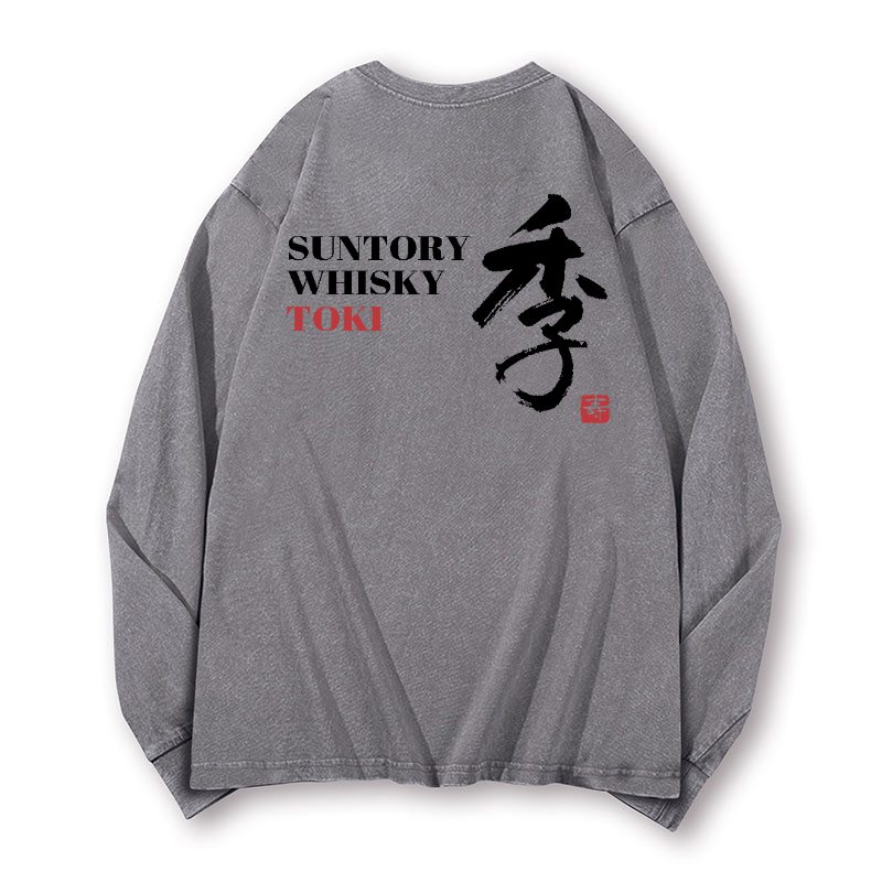 Toki Suntory Whisky Vintage Washed Cotton Back Art Long-sleeve T-shirt