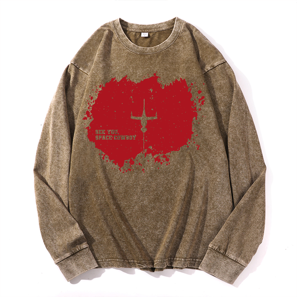 Cowboy Bebop Vintage Cotton Wash Crewneck Long-Sleeve T-Shirt