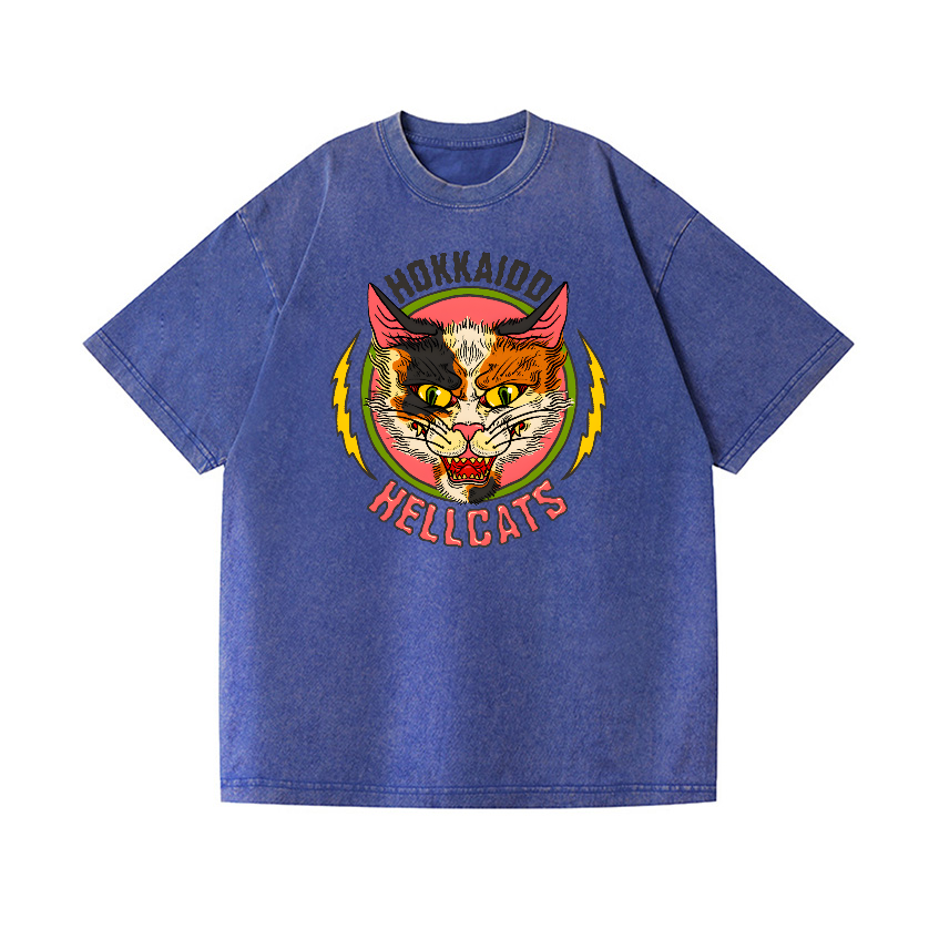 Hokkaido Hellcats Cat Vintage Wash Japanese Design T-Shirt