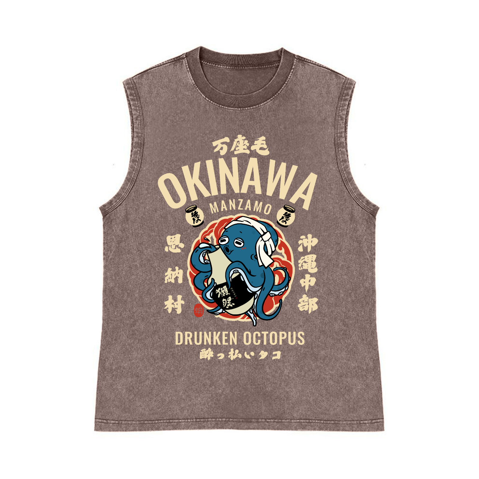 Okinawa Manzamo Drunken Octopus Pure Cotton Wash-Dyed Sleeveless Tank Top
