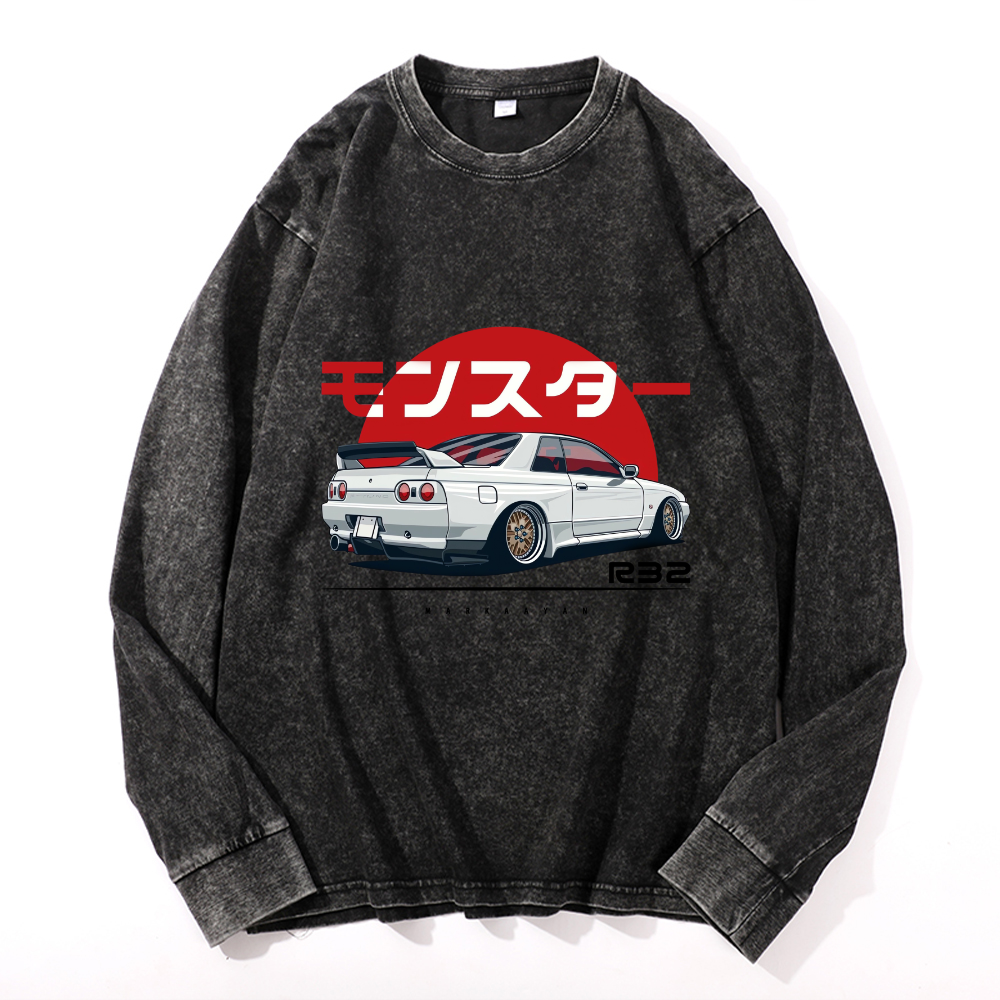 Vintage Cotton Wash Crewneck Long-Sleeve T-Shirt