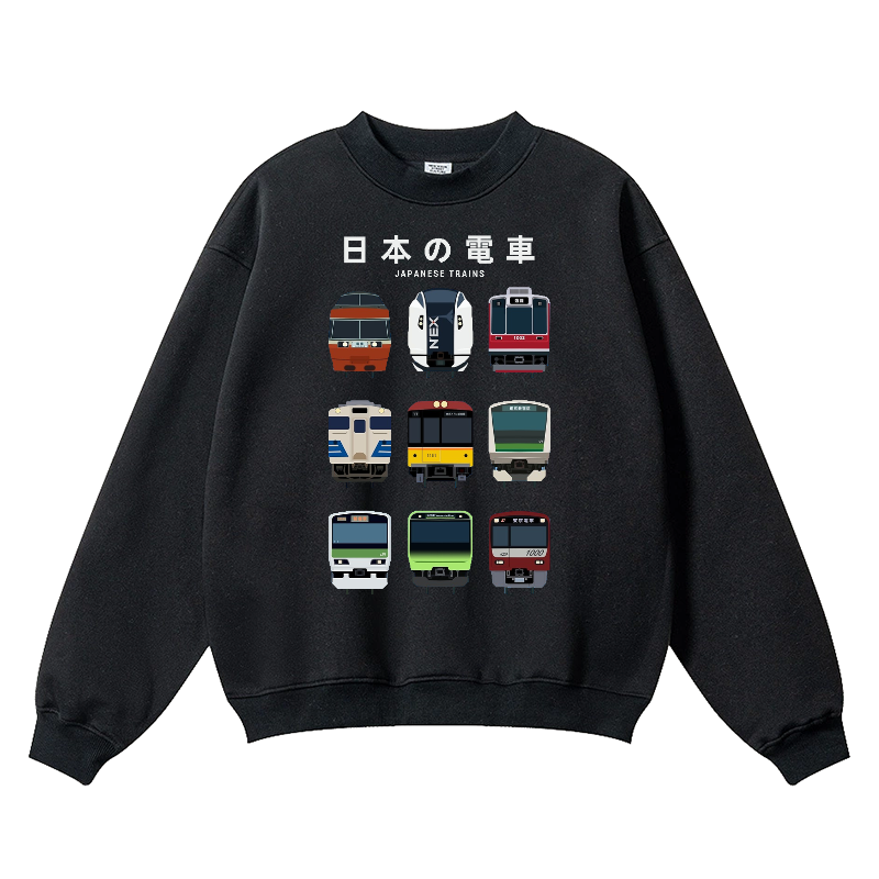 Japanese Trains Vintage Cotton Blend Crewneck Sweatshirt