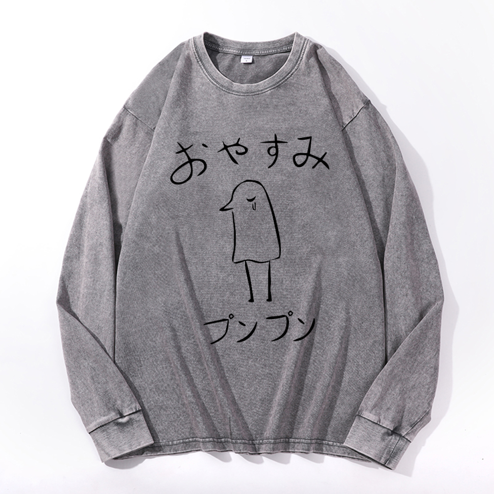 Vintage Cotton Wash Crewneck Long-Sleeve T-Shirt