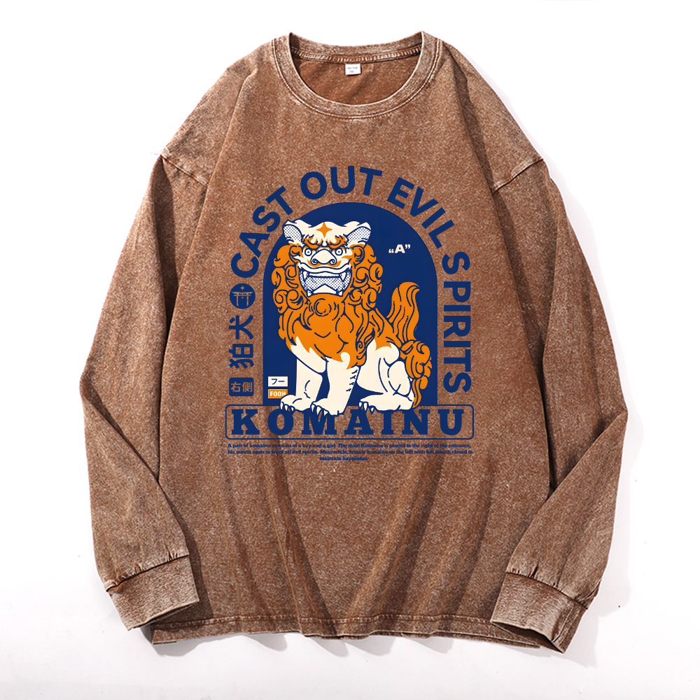 Komainu Vintage Cotton Wash Crewneck Long-Sleeve T-Shirt