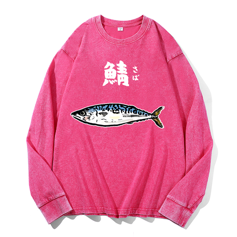 Mackerel Vintage Cotton Wash Crewneck Long-Sleeve T-Shirt