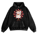 Lucky Cat Vintage Washed Thick Cotton Hoodie