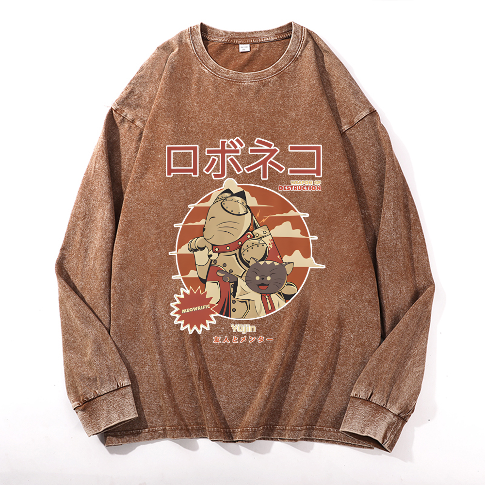Vintage Cotton Wash Crewneck Long-Sleeve T-Shirt