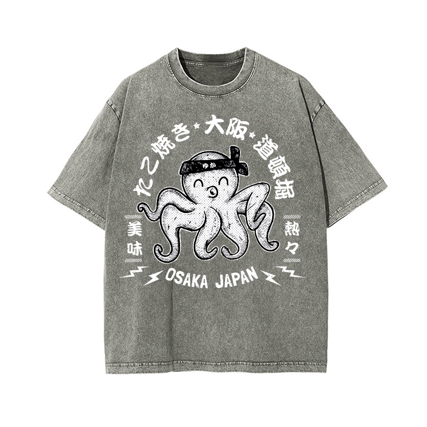 Octopus Takoyaki Osaka Japan Vintage Wash Japanese Design T-Shirt